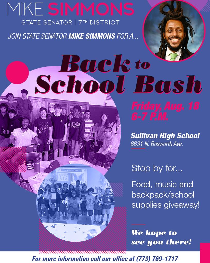 State Senator Mike Simmons' Back to School Bash Flyer